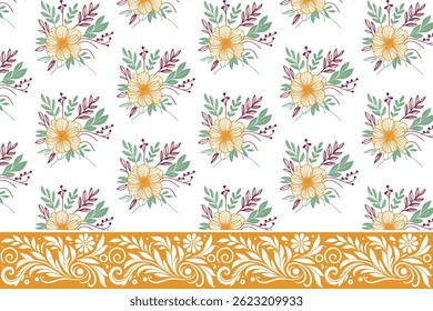 sketch hand drawn floral. border one line repeat. seamless embroidery pattern. modern textile texture. outline abstract artwork. botanical minimal design

