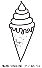 Sketch or hand drawn ice cream cone in black and white or monochrome style. Image for painting or symbol with white background.