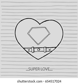 Sketch hand drawn illustration of a love heart Valentine's day superman