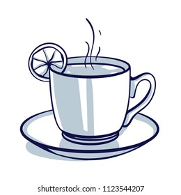 Sketch hand drawn image of cup with tea. Tea time. Hand drawn doodle cartoon vector illustration.