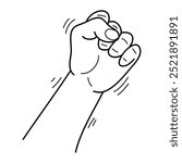 Sketch of hand drawn male hand show clenched fist. Doodle. Vector illustration.