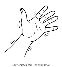 Sketch of hand drawn male hand showing five finger. Doodle. Vector illustration.