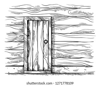 sketch hand drawn old rectangular wooden door in wall wooden frame vector illustration