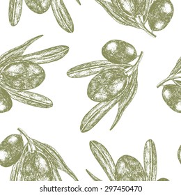 Sketch hand drawn olive branch. Seamless pattern