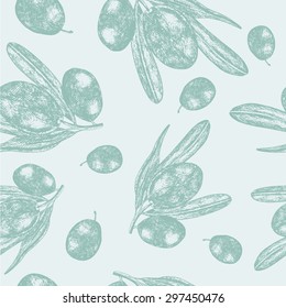 Sketch hand drawn olive branch. Seamless pattern