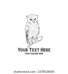 Sketch Hand Drawn Owl Bird Perch a Old Wood Branch Illustration Vector