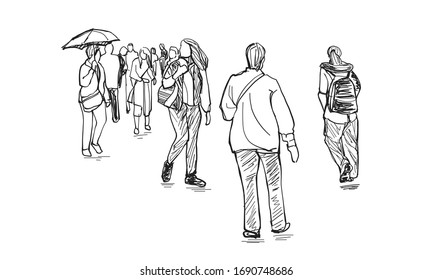 Sketch hand drawn people walking, outline vector eps10.