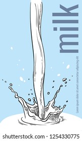 Sketch hand drawn poster milk splash from glass jug vector illustration