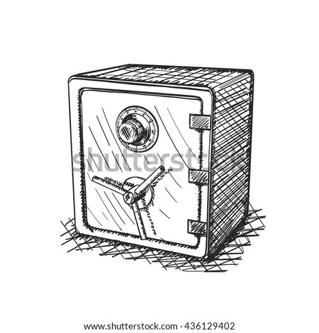 Sketch of hand drawn Safe 3d icon, Realistic object on a white background, Vector illustration