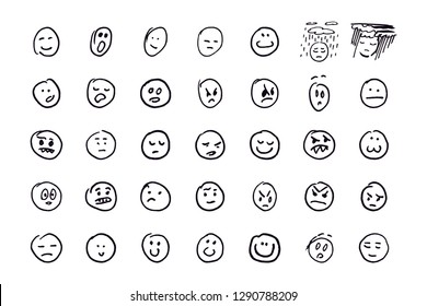 Sketch of hand drawn set of cartoon emoticon emoji. 