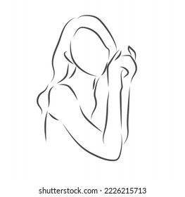 Esbozo, dibujado a mano, arte de una sola línea que las mujeres usan para el afiche del logo y el fondo