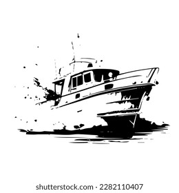 Sketch, Hand drawn, single line art boat  use for logo poster and background