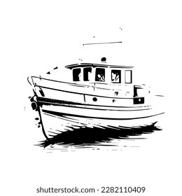 Esbozo, dibujado a mano, uso de botes de una sola línea de arte para el afiche del logo y fondo