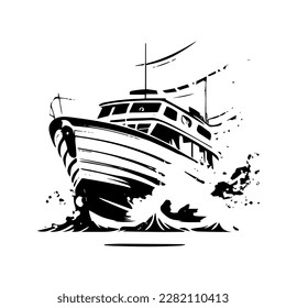 Sketch, Hand drawn, single line art boat  use for logo poster and background