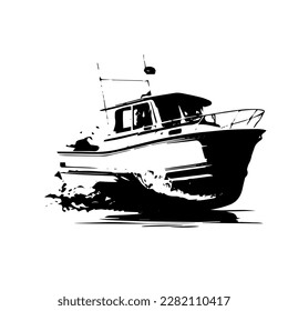 Sketch, Hand drawn, single line art boat  use for logo poster and background