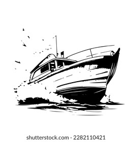 Sketch, Hand drawn, single line art boat  use for logo poster and background