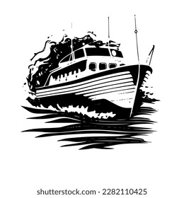 Sketch, Hand drawn, single line art boat  use for logo poster and background