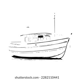 Sketch, Hand drawn, single line art boat  use for logo poster and background
