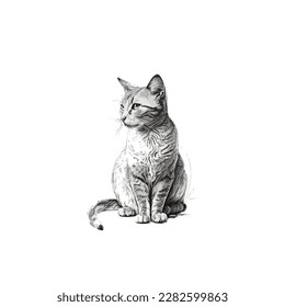 Esbozo, dibujo a mano, arte de una sola línea Uso de gato para el afiche del logotipo y fondo