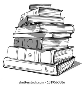 Esbozar pila de dibujos a mano de libros ilustración vectorial de tinta de libros