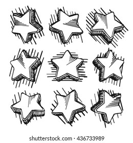 Sketch of hand drawn star set, template design element, Vector illustration