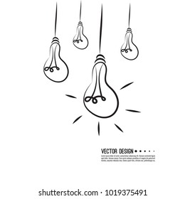 Sketch hand drawn vector doodle Bulb light idea. concept of inspiration and effective thinking. 