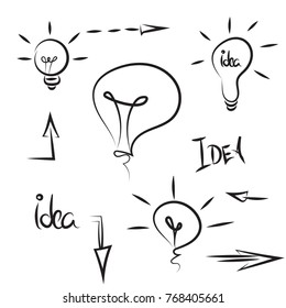 Sketch hand drawn vector doodle Bulb light idea. concept of inspiration and effective thinking. 