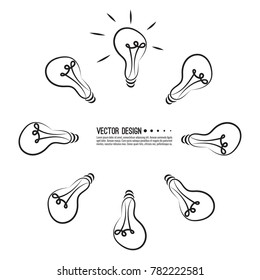 Sketch hand drawn vector doodle Bulb light idea. concept of inspiration and effective thinking. 