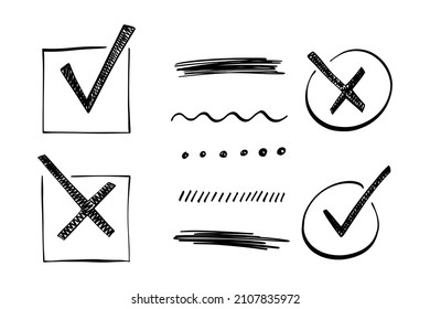 Сheckbox sketch hand drawn vector doodles and underlines 