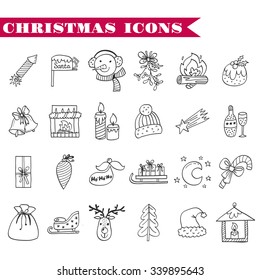 Sketch hand drawn vector. Set Doodles illustration Christmas and New Year