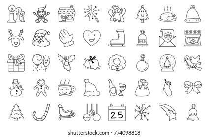 Sketch hand drawn vector. Set Doodles illustration Christmas and New Year