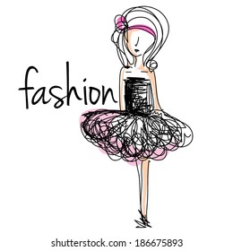 sketch hand drawn woman cartoon fashion girl illustration, vector file