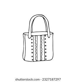 sketch of hand drawn women summer bag, vector illustration isolated on white background