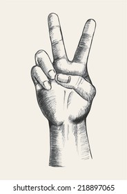 Sketch of a hand gesturing victory symbol