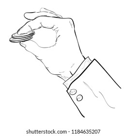 sketch of Hand Give or Holding blank coin
