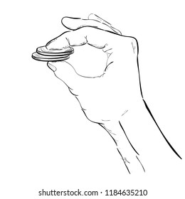 sketch of Hand Give or Holding blank coin
