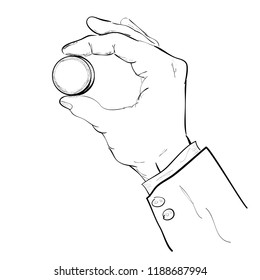 sketch of Hand Give or Holding Blank coin