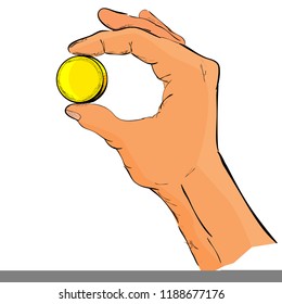 sketch of Hand Give or Holding Golden Blank coin