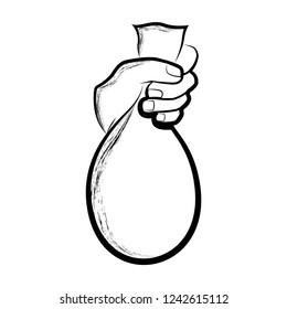 Sketch of a hand holding a bag. Vector illustration design