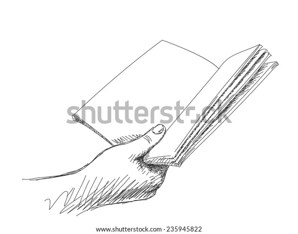 Sketch Hand Holding Book Vector Illustration Stock Vector (Royalty Free ...