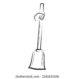 Sketch of a hand holding a broom. Vector illustration design