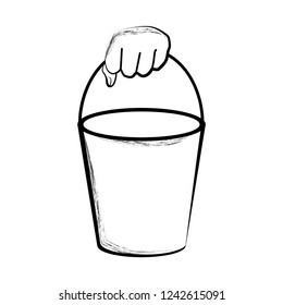 Sketch of a hand holding a bucket. Vector illustration design