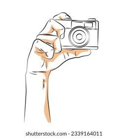 sketch of hand holding camera