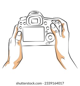 sketch of hand holding camera