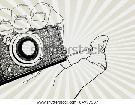 Sketch Hand Holding Camera Stock Vector Royalty Free Shutterstock