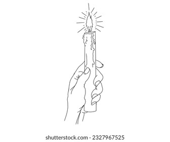 sketch of a hand holding a candle on a white background