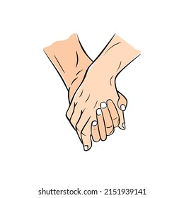 Sketch of a hand holding hands.How little is needed for happiness.Hand holding a hand Vector illustration