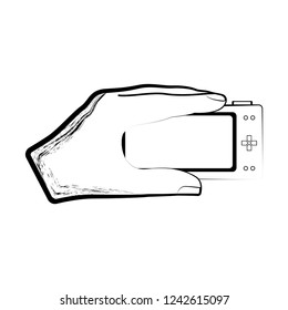 Sketch of a hand holding a joystick. Vector illustration design