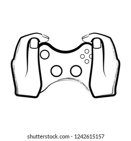 Sketch of a hand holding a joystick. Vector illustration design