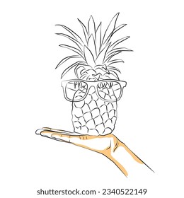 sketch of a hand holding a pineapple